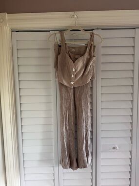 Jason Wu Beige Wide-Leg Two Piece Set with Button Front